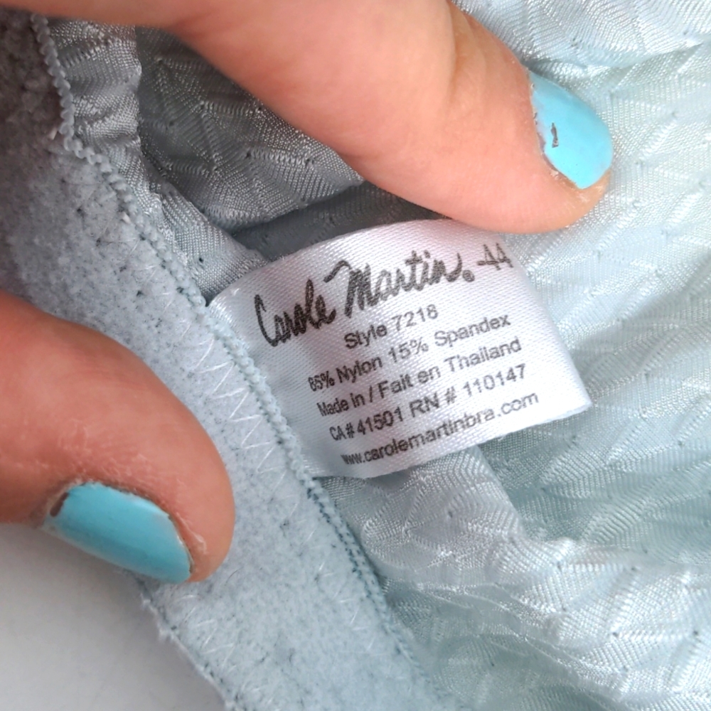 Carole Martin Shiny 7216 Light Pale Blue Teal Wireless Unpadded Sexy Bra 44C - Picture 3 of 3